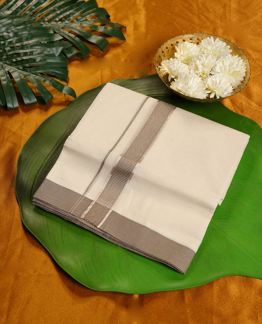 Off white Colour Pure Cotton double Dhoti with kahi & rose gold Colour Border for Men