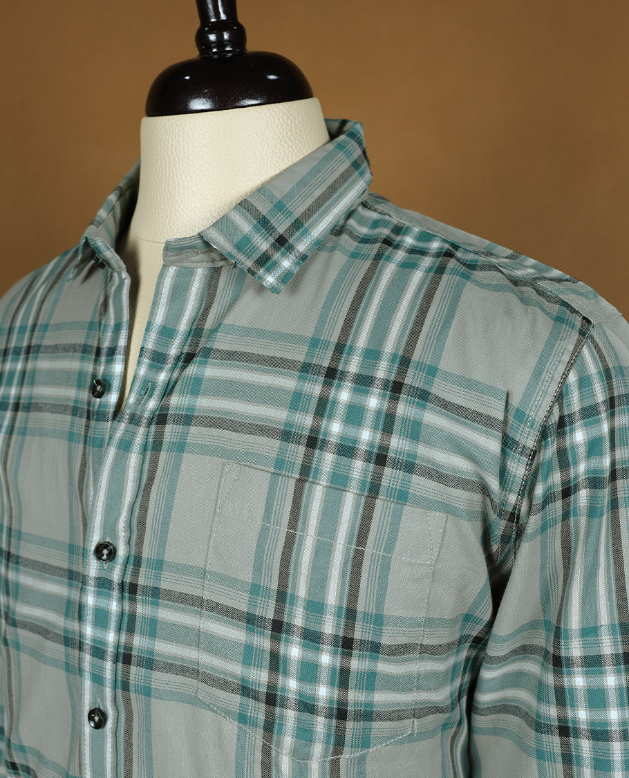 Grey Colour TWILLS Shirt with Check Design for Men