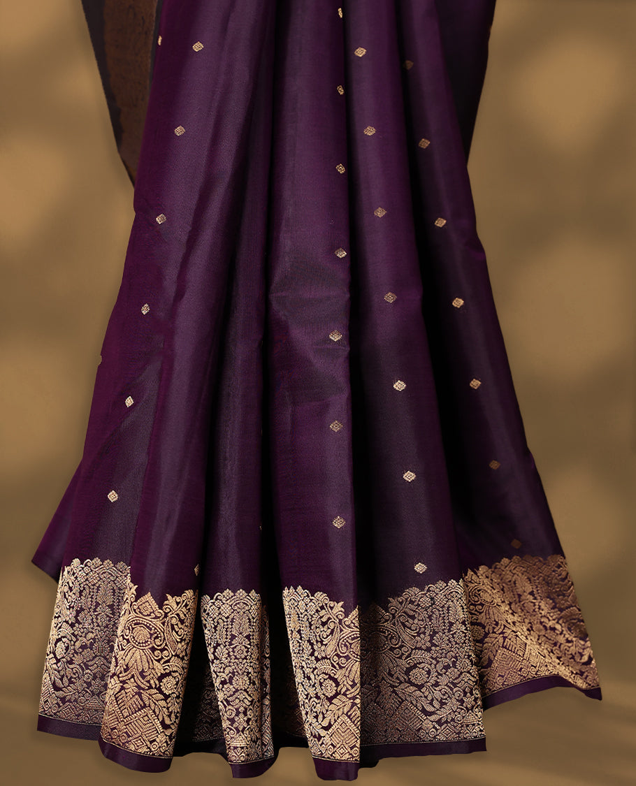 Royal Purple Colour Vasundhara Silk Saree having Golden Thread Buttas in Body with Border and Self Coloured Blouse