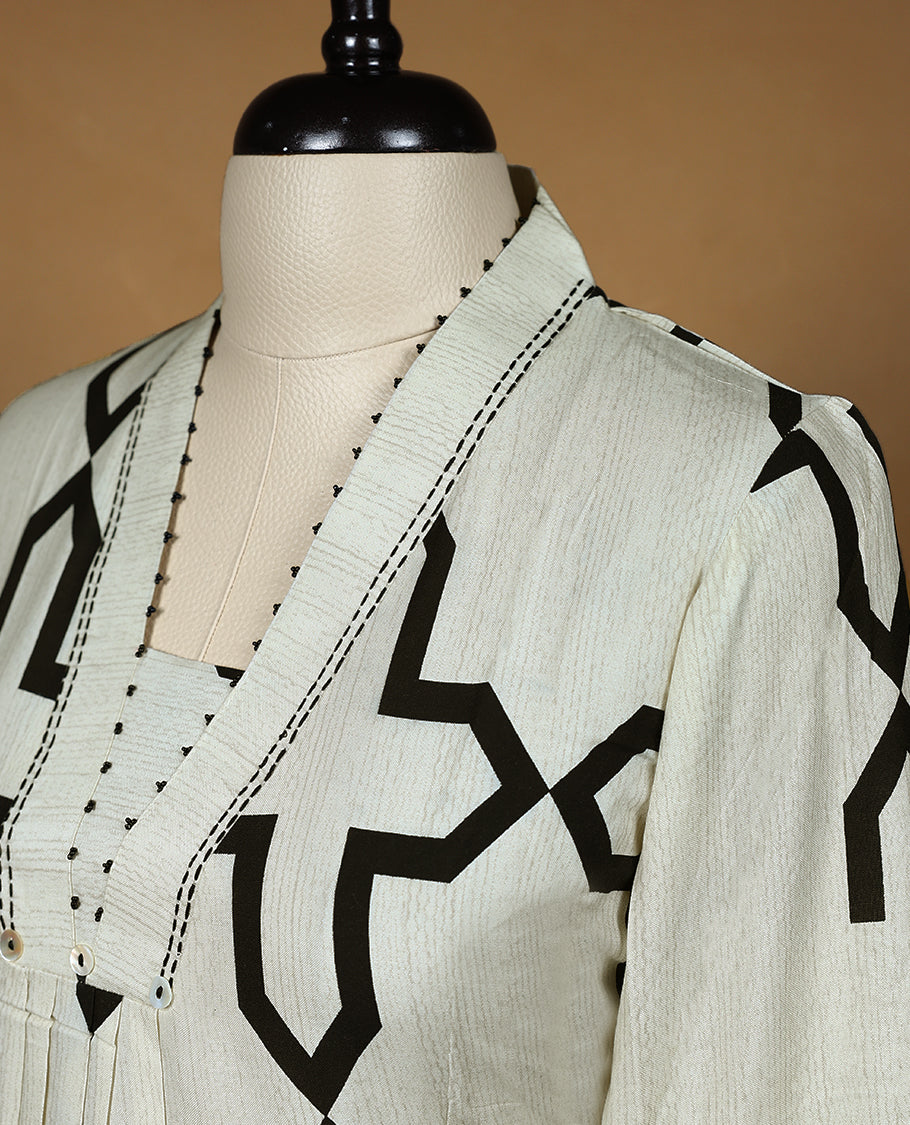 Off White Colour Readymade Cotton Kurta For Women with 3/4th Sleeves