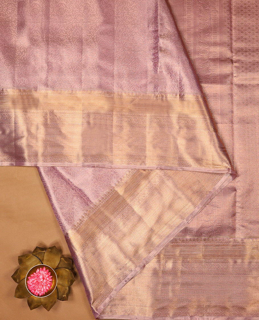 Light Onion Colour Tissue Silk Saree having Floral Designed Body with Contrast Border and Self Coloured Blouse
