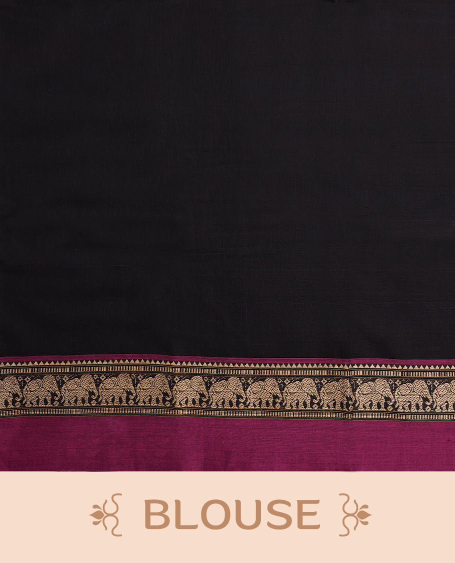 Black Colour Mixed Chettinad Cotton Saree having Plain Body with Contrast Border and Self Coloured Blouse