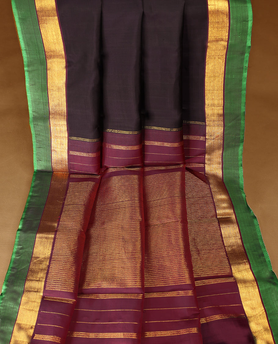 Dark Indigo Colour Pure Kancheepuram Traditional Silk Saree having Plain Body with Contrast Border and Blouse