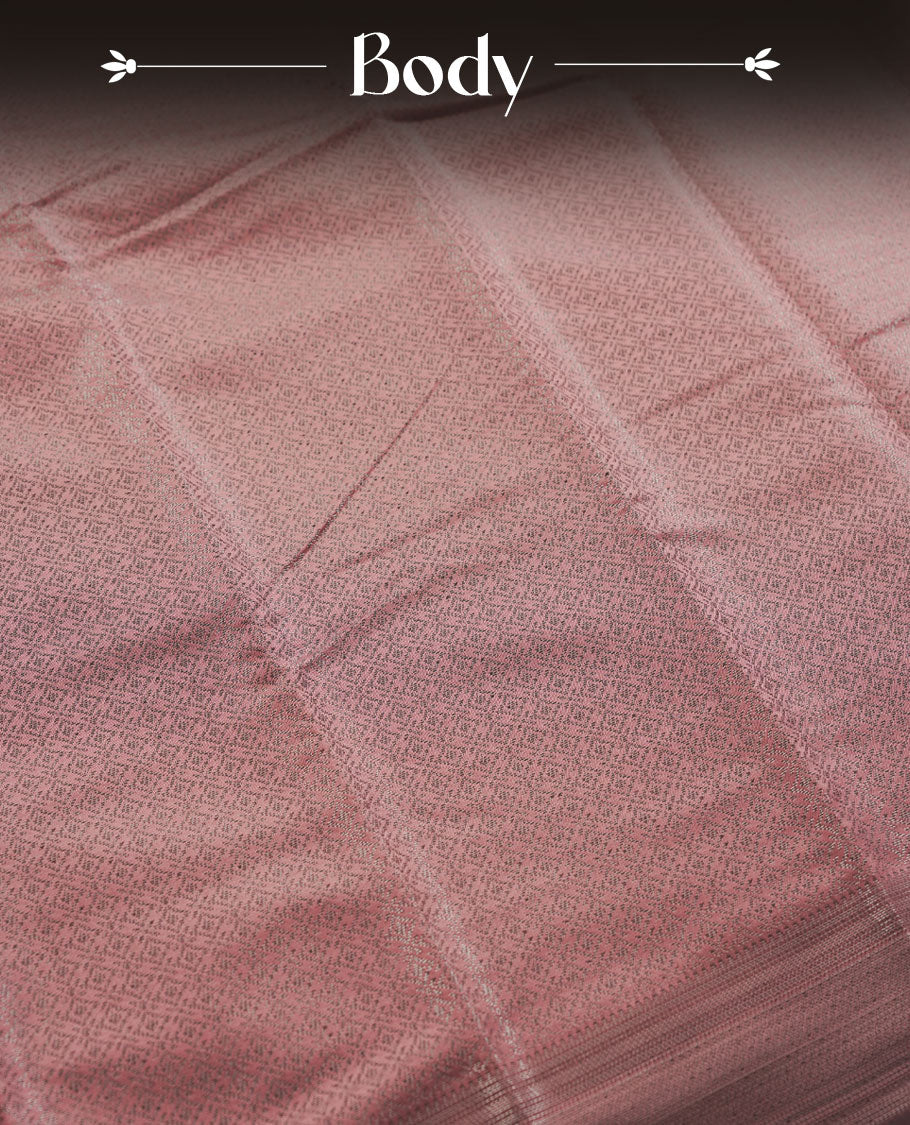 Amber brown colour semi silk saree featuring neem zari Brocade geometric Pattern all over the body, complemented by a Self Colour woven border with detailing, Pallu & blouse.