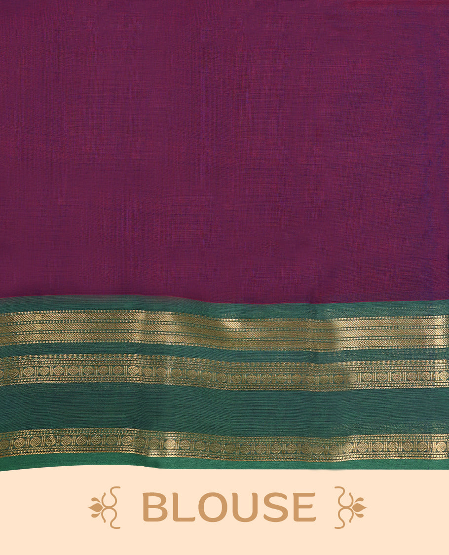 Grape Colour Mixed Chettinad Cotton Saree having plain Body with Ganga Jamuna Border and Self Coloured Blouse
