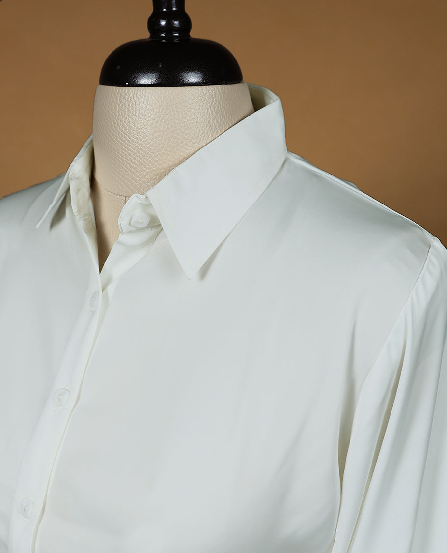 White Colour Satin Readymade Tunic Shirt For Women with 3/4th Sleeves