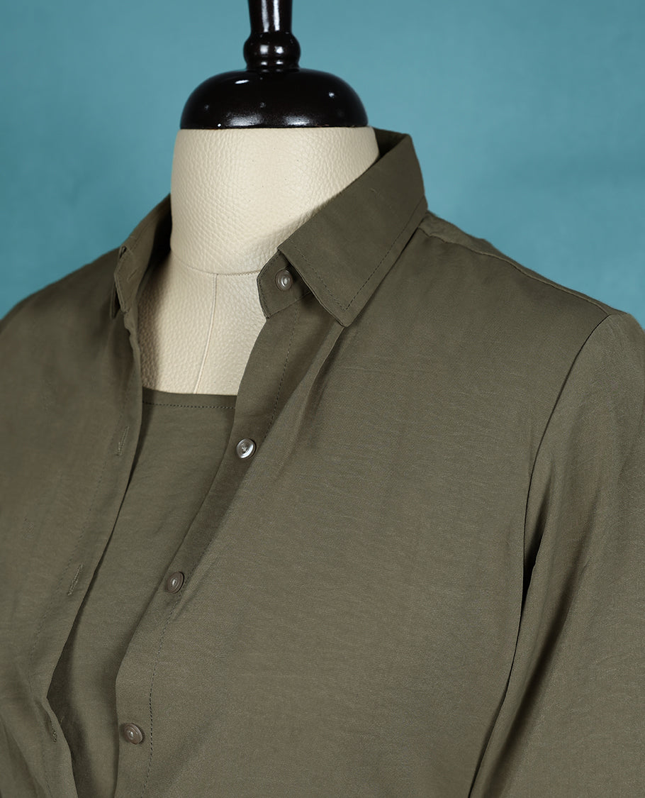 Pastel olive coloured plain classic formal co-ord set for women