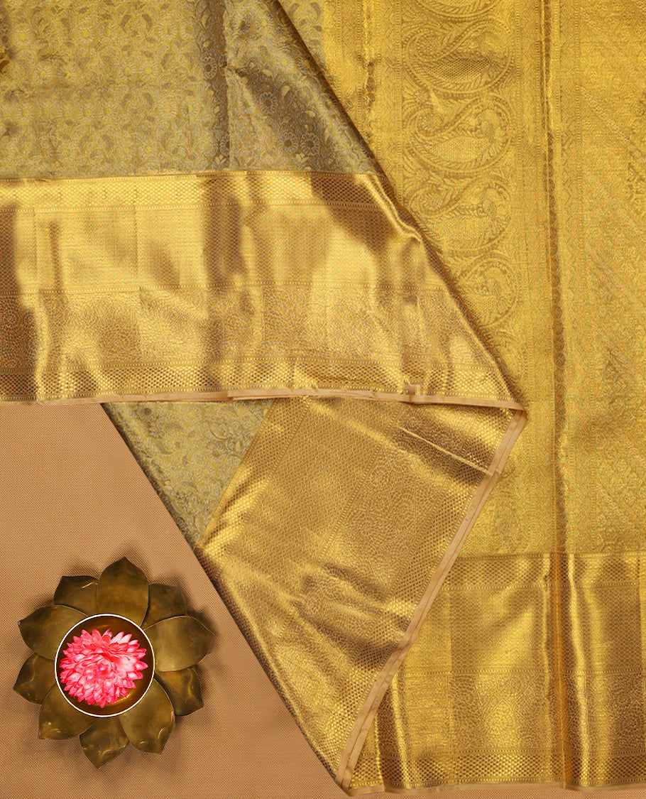 Golden Colour Pure Tissue Wedding Saree having Jaal Worked Body with Self Colour Brocade Border and Blouse
