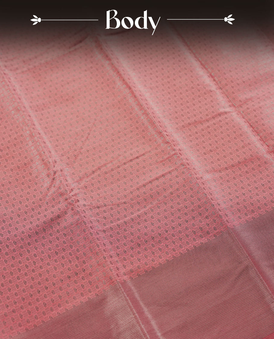 Dusty rose pink colour semi silk saree featuring neem zari Brocade Pattern all over the body, complemented by a Self Colour woven border with detailing, Pallu & blouse.