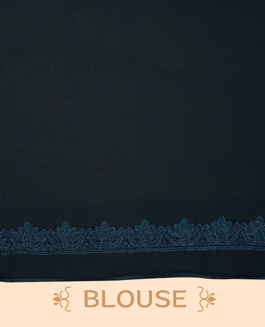 Dark Peacock Blue Colour Designer Saree having Stone and Thread Worked Body with Worked Border and Blouse
