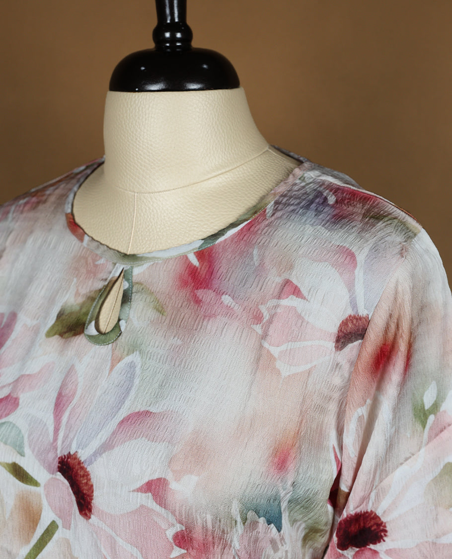 Multi Colour Readymade Floral Printed Short Top For Women with 3/4th Sleeves