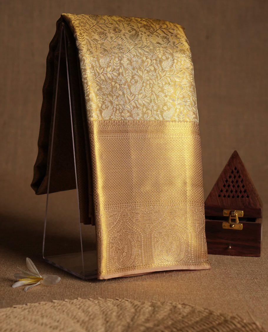 Golden Colour Pure Tissue Wedding Saree having Zari Jaal Body with Self Colour Brocade Border and Blouse