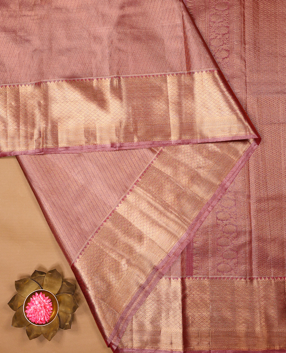 Golden Pink Colour Tissue Silk Saree having Pooraan Vankj Designed Body with Self Coloured Border and Blouse