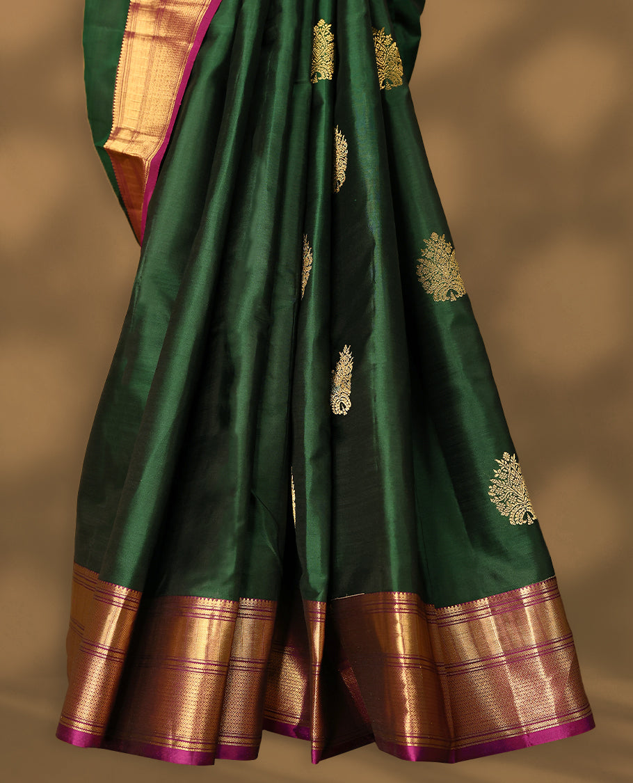 Green Colour Vasundhara Silk Saree having Golden Thread Buttas in Body with Contrast Border and Blouse