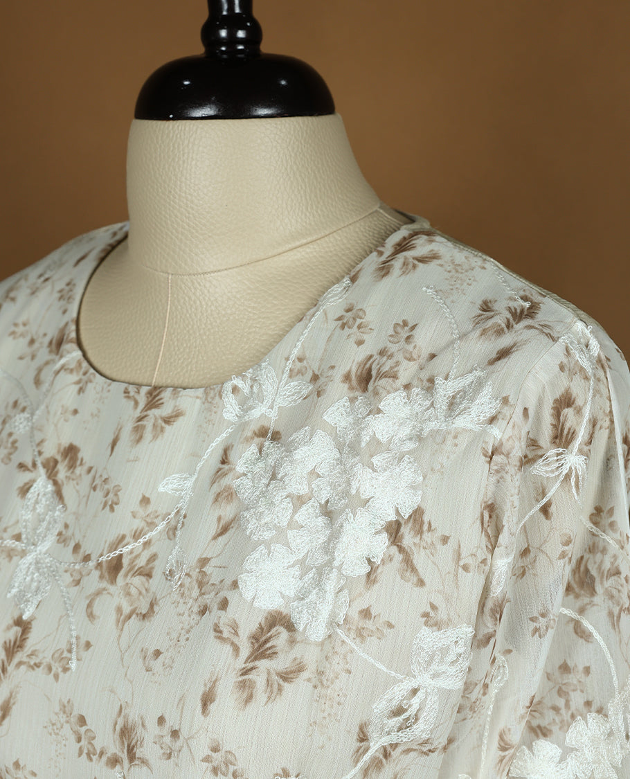 Off White Colour Readymade Top with Jaal Prints For Women with 2/4 th Sleeves