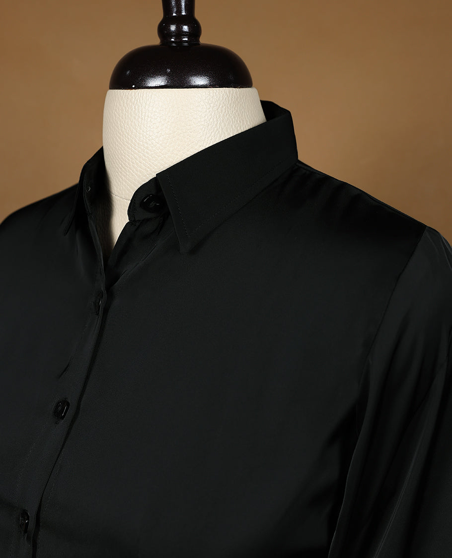 Black Colour Satin Readymade Tunic Shirt For Women with 3/4th Sleeves