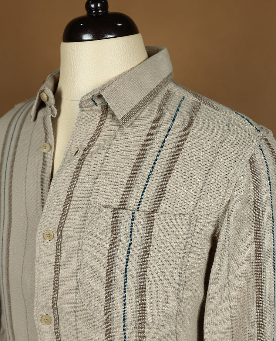Dark Beige Colour NY RU BI Shirt with Multi Colour Stripes for Men