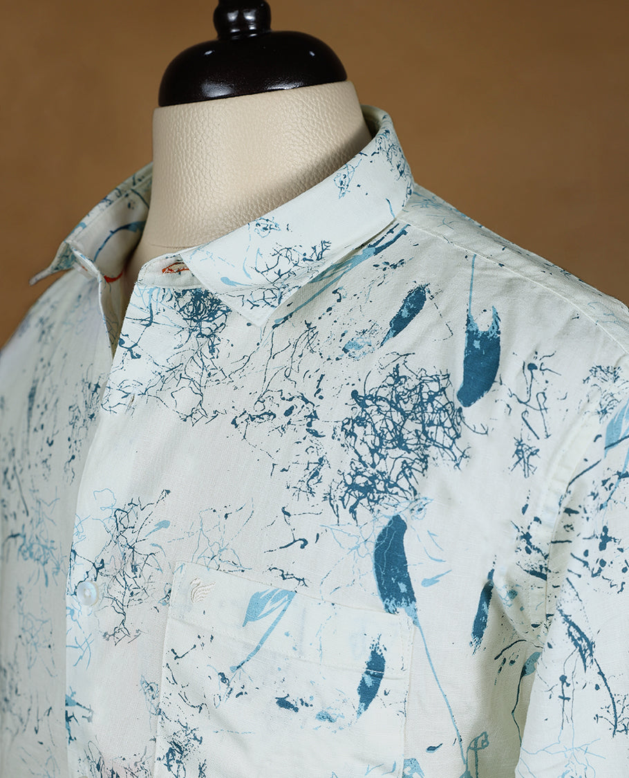 Off White with Blue Colour Printed OCTANE Full Sleeve Slim Fit Shirt for Men