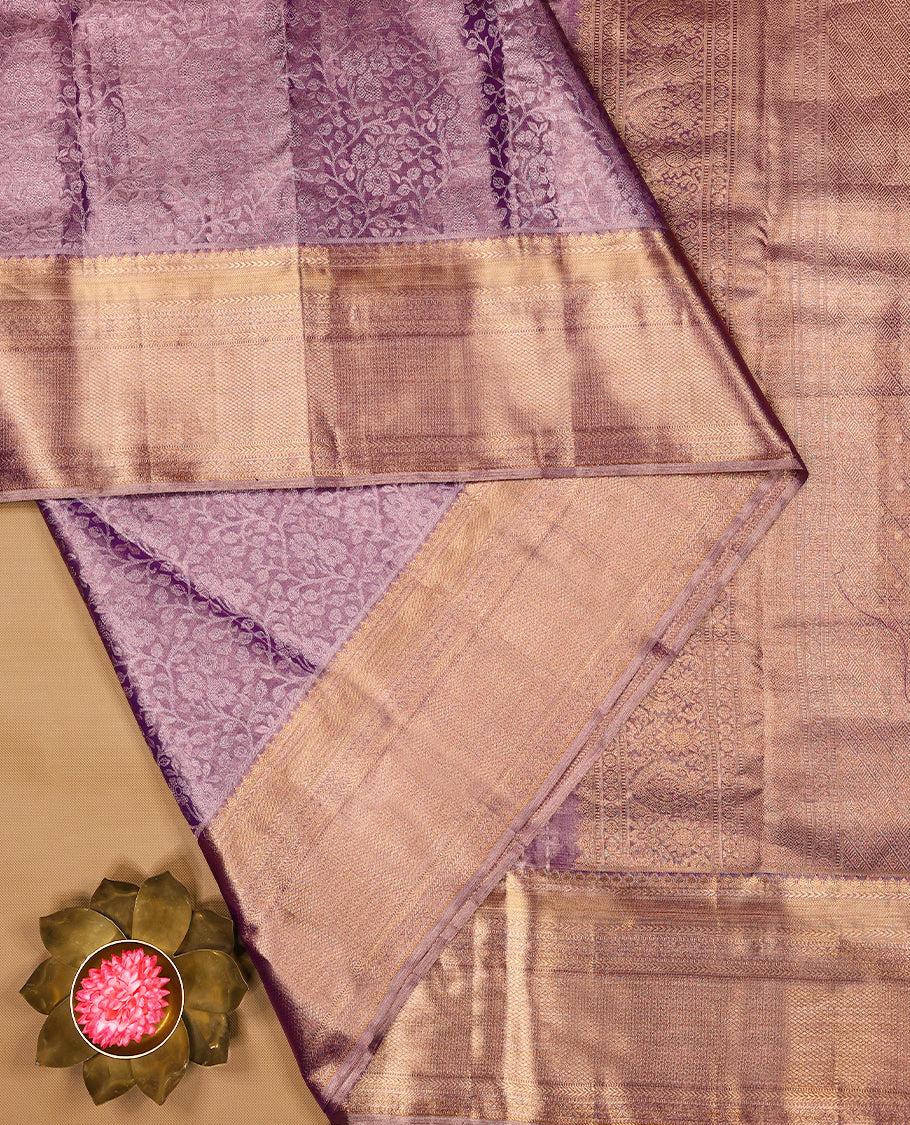 Purple Colour Tissue Silk Saree having Floral Jaal Designed Body with Contrast Border and Self Coloured Blouse