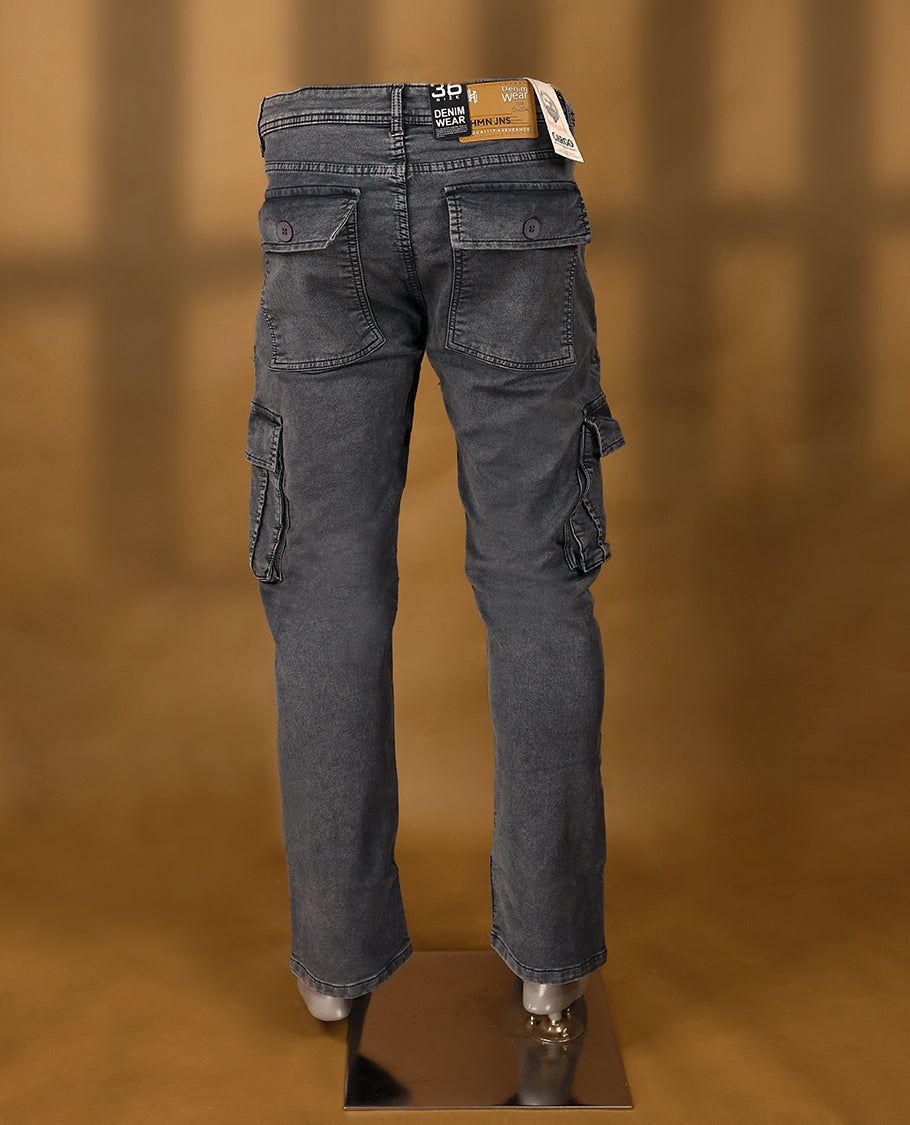 Faded black colour High Quality HMN JNS Denim baggy cargo round pocket for men.