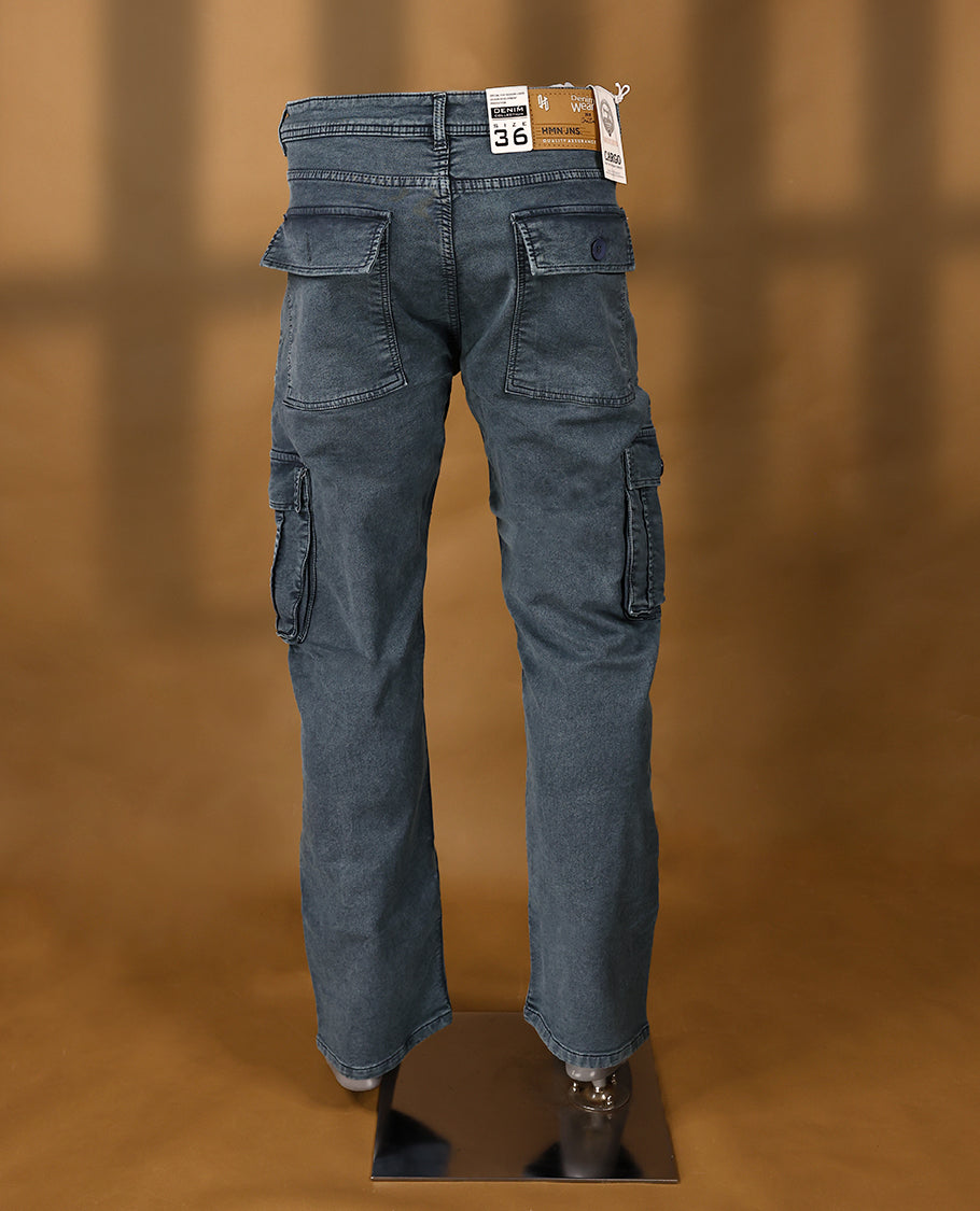 Ash Blue colour High Quality HMN JNS Denim baggy cargo round pocket for men.
