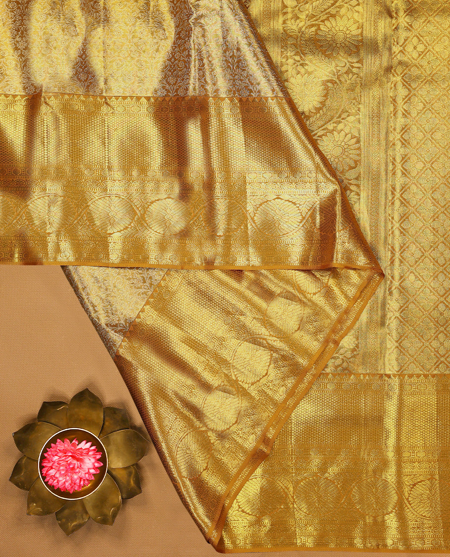 Golden Colour Pure Tissue Wedding Saree having Zari Jaal Body with Mustard Brocade Border and Blouse