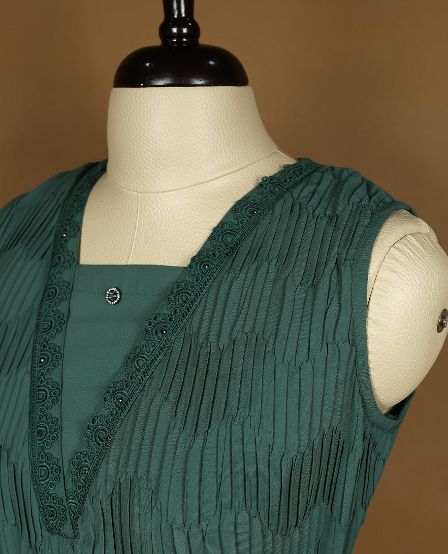 Teal Green Colour Readymade Sleeveless Top For Women