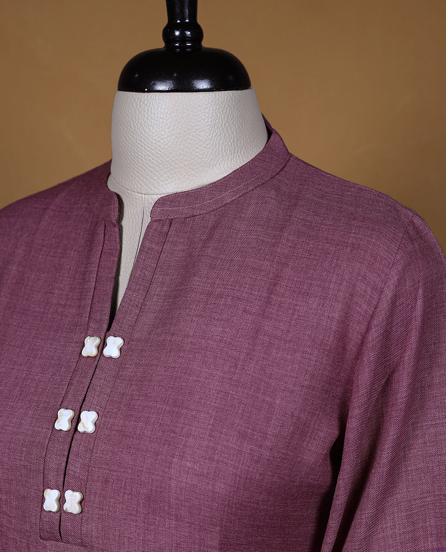 Dark Onion Pink Colour Readymade Tunic Top For Women with 3/4th Sleeves