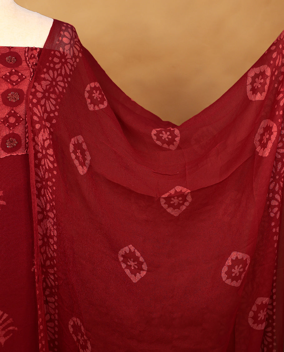 Dark Red Colour Georgette Top having Thread Work with Bottom and Printed Georgette Dupatta