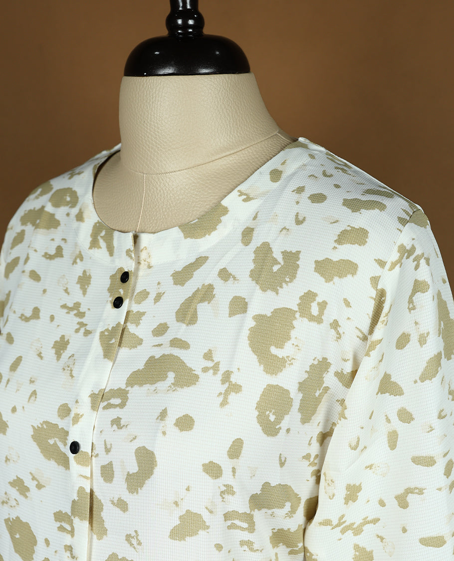 Off White Colour Readymade Kurti with Khaki Colour Prints For Women with 2/4th Sleeves