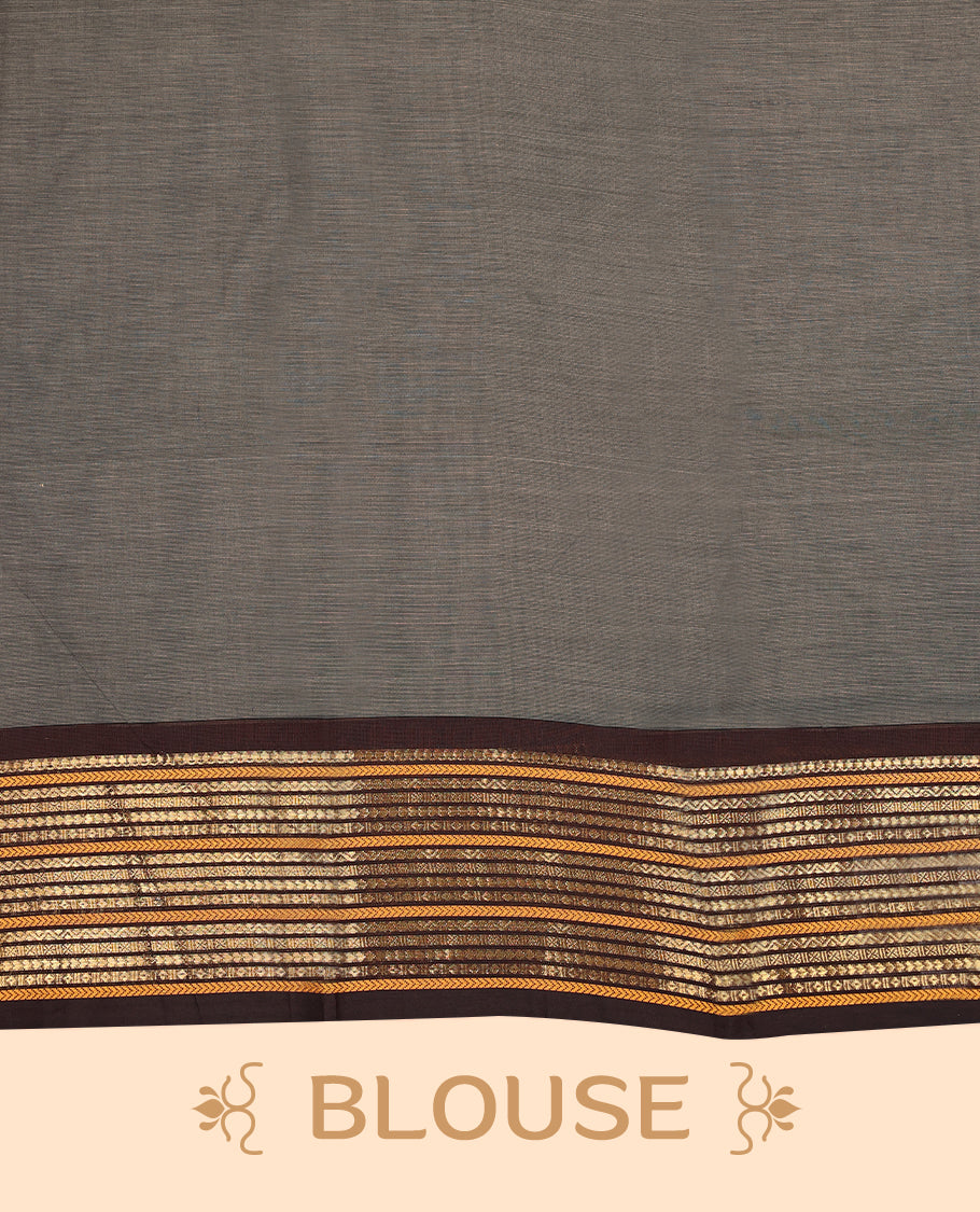 Grey Colour Mixed Chettinad Cotton Saree having plain Body with Ganga Jamuna Border and Self Coloured Blouse