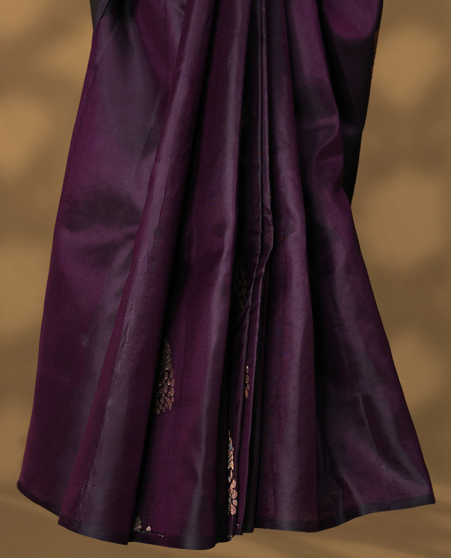 Dark Purple Colour Vasundhara Silk Saree having Golden Thread Work in Body with Blouse and without Border