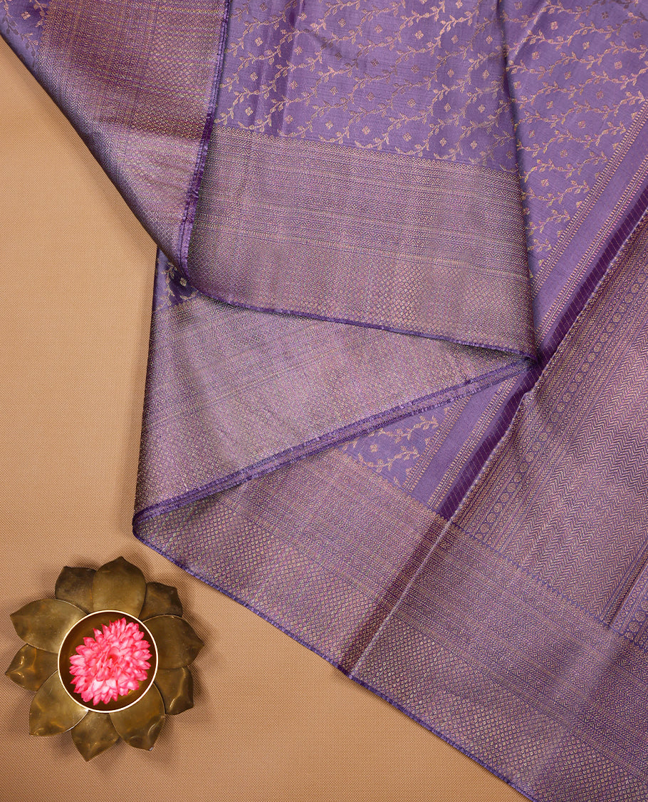 Lavender Colour Kancheepuram Silk Saree having Brocade Body with Self Coloured Brocade Border and Blouse