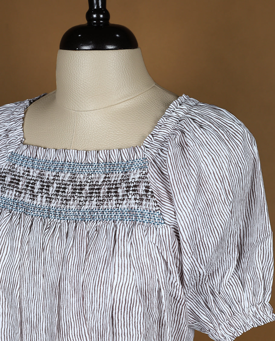 Off White Colour Readymade Top For Women with 2/4th Sleeves