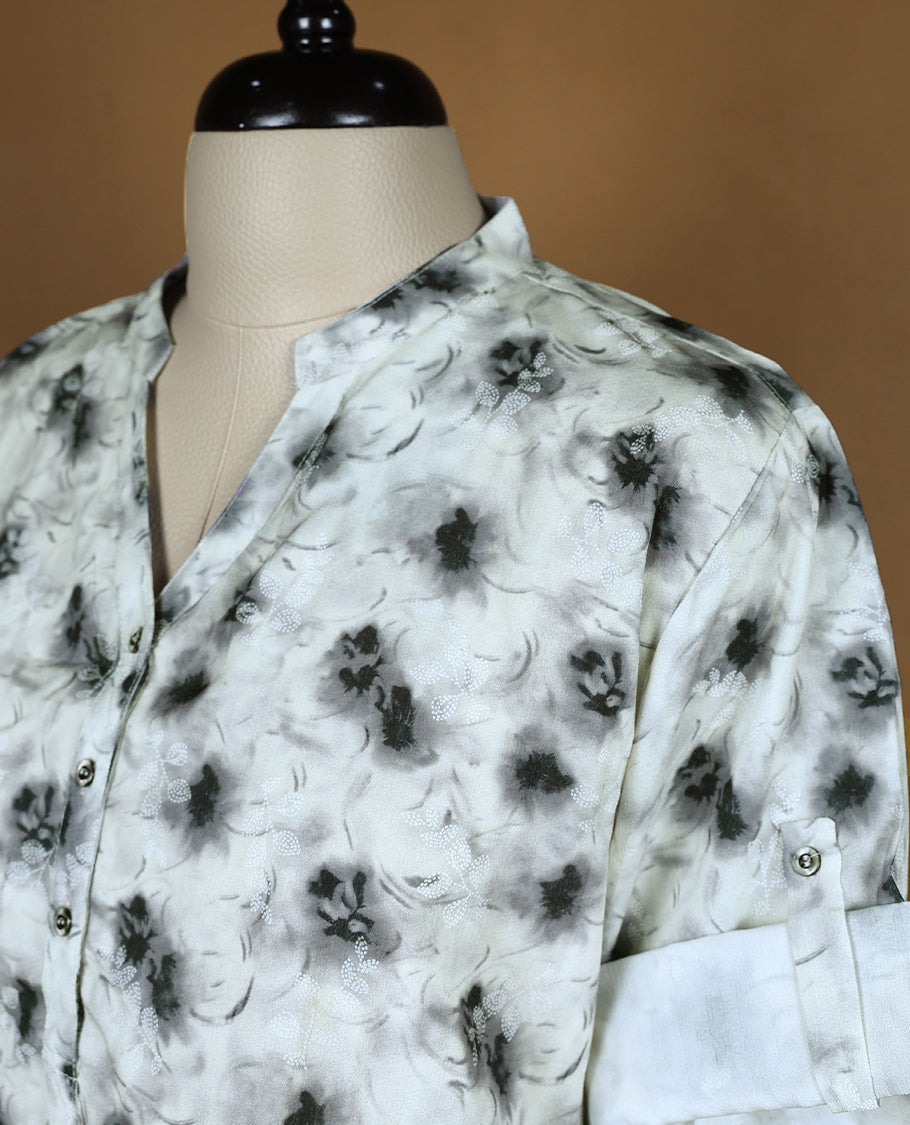 White Colour Readymade Printed Short Top For Women with 3/4th Sleeves