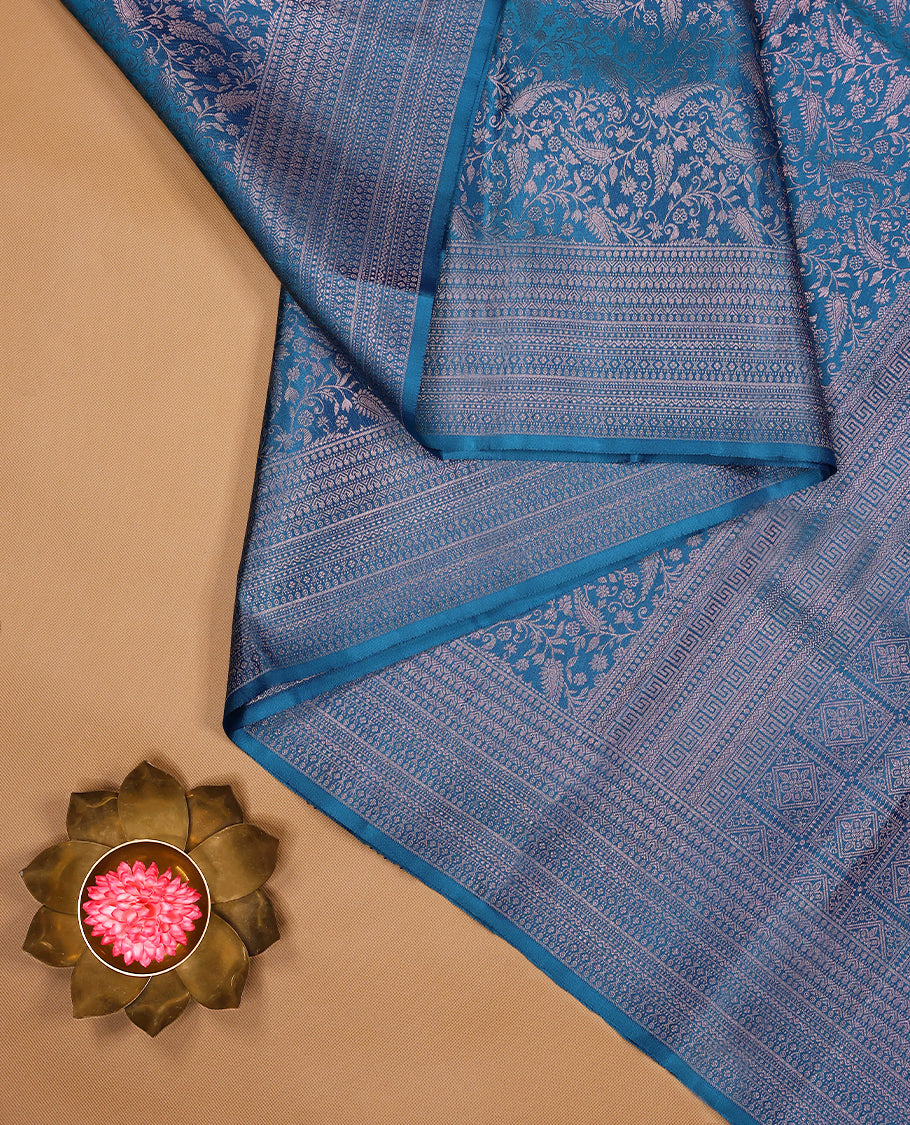 Light Blue Colour Kancheepuram Wedding Silk Saree having Jaal Zari Work in Body with Border and Brocade Blouse