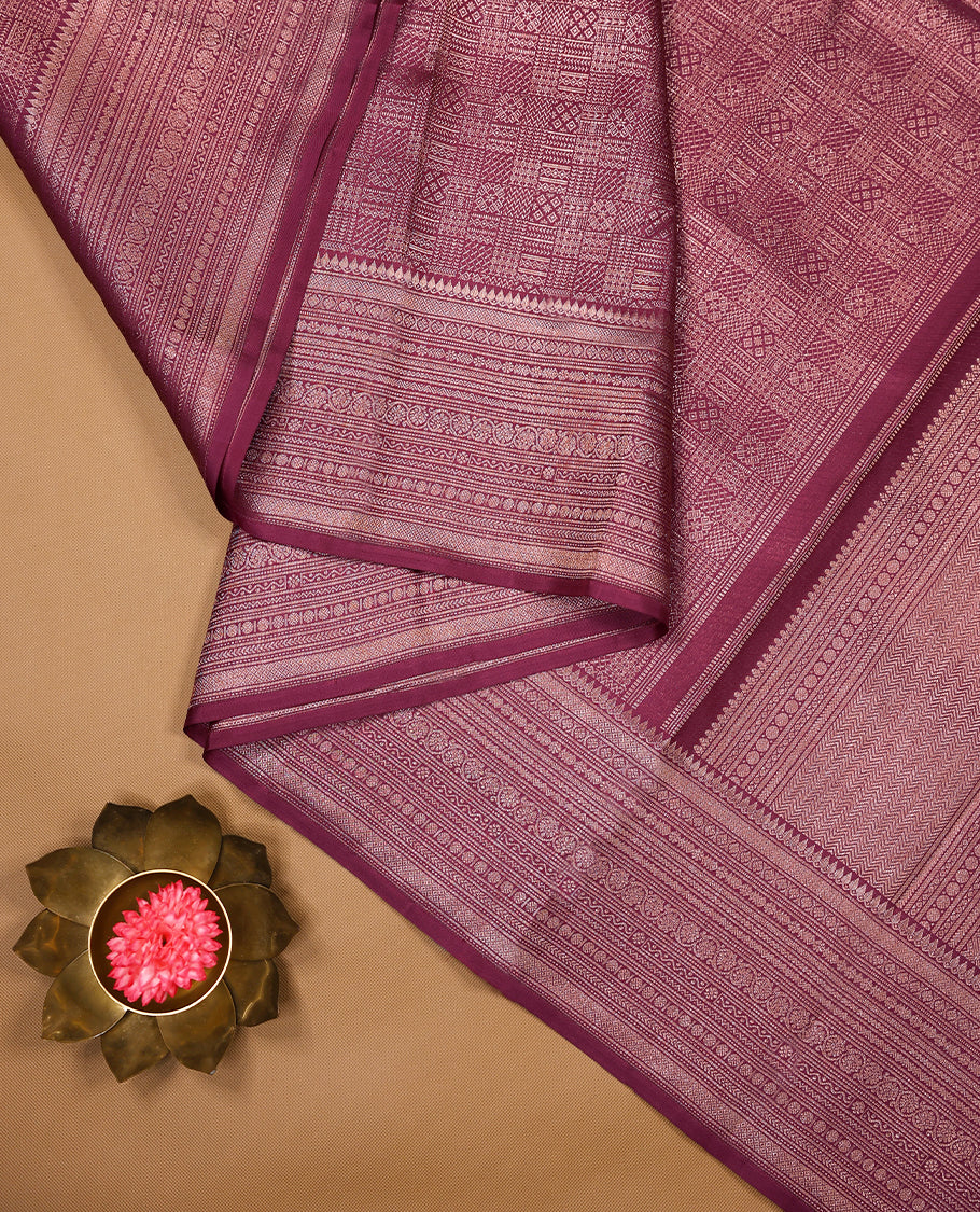 Beaujolais Colour Kancheepuram Wedding Silk Saree having Zari Worked Body with Brocade Border and Self Coloured Blouse