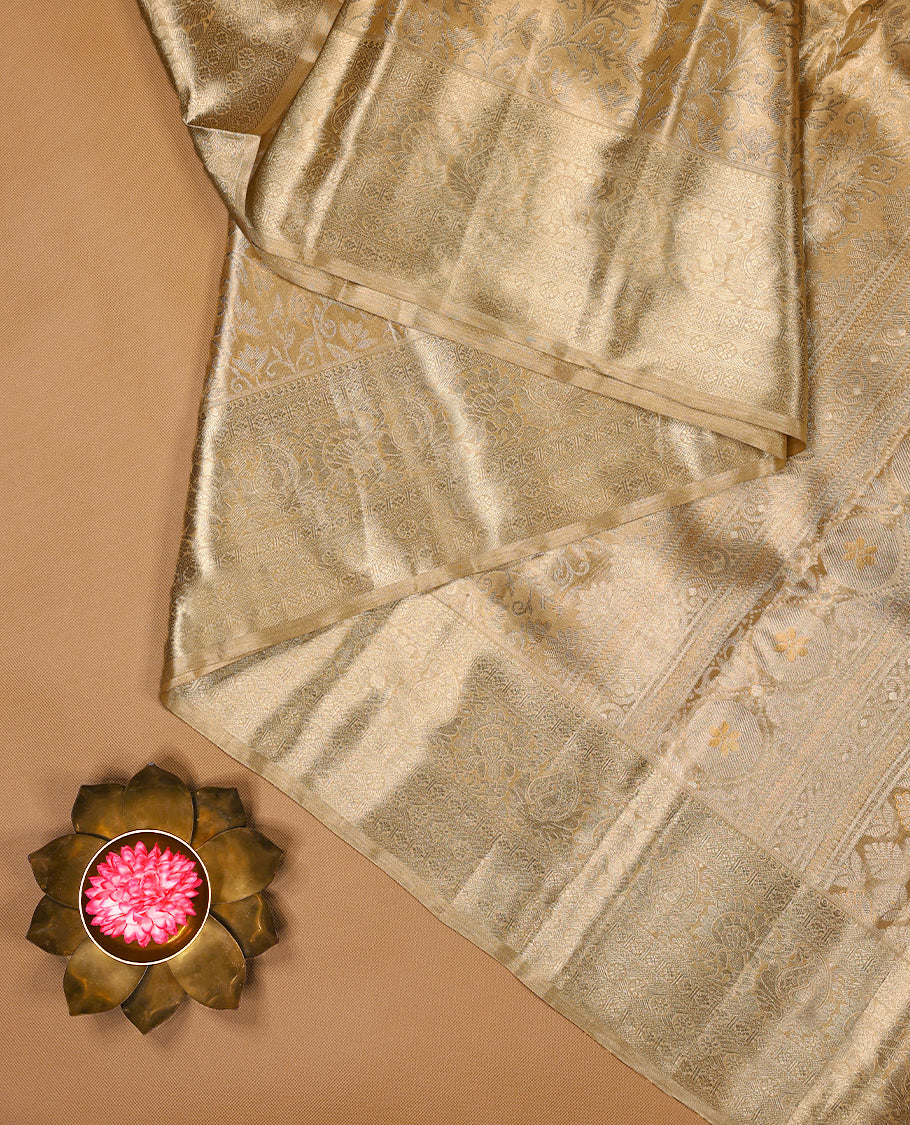 Light Mustard Colour Tissue Wedding Silk Saree having Jaal Zari Worked Body with Border and Self Coloured Blouse