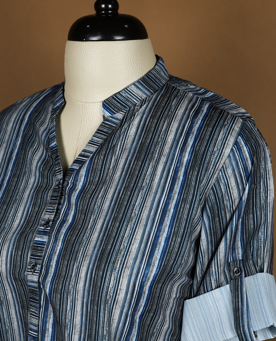 Blue Colour Readymade Top with Multi Colour Stripes For Women with 2/4th Sleeves
