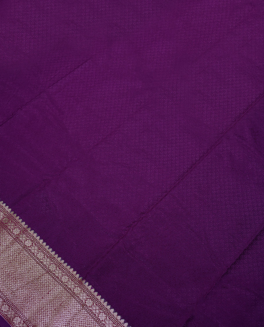 Grape Colour Semi Banaras Georgette Saree having Thread Work in Entire Body with Golden Border and Blouse