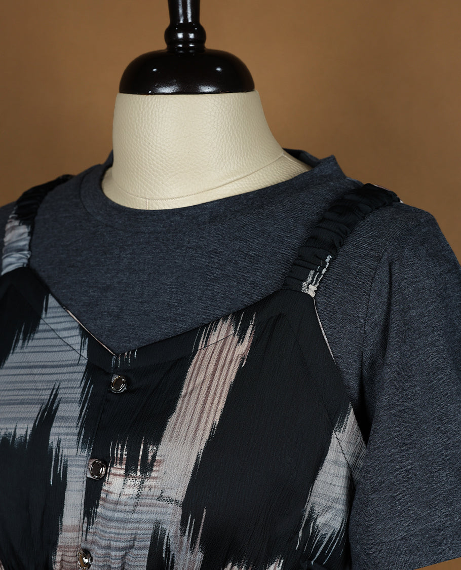 Black Colour Readymade Top with Multi Colour Prints For Women with Short Sleeves