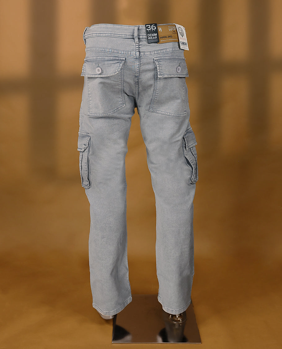 Ash colour High Quality HMN JNS Denim baggy cargo round pocket for men.