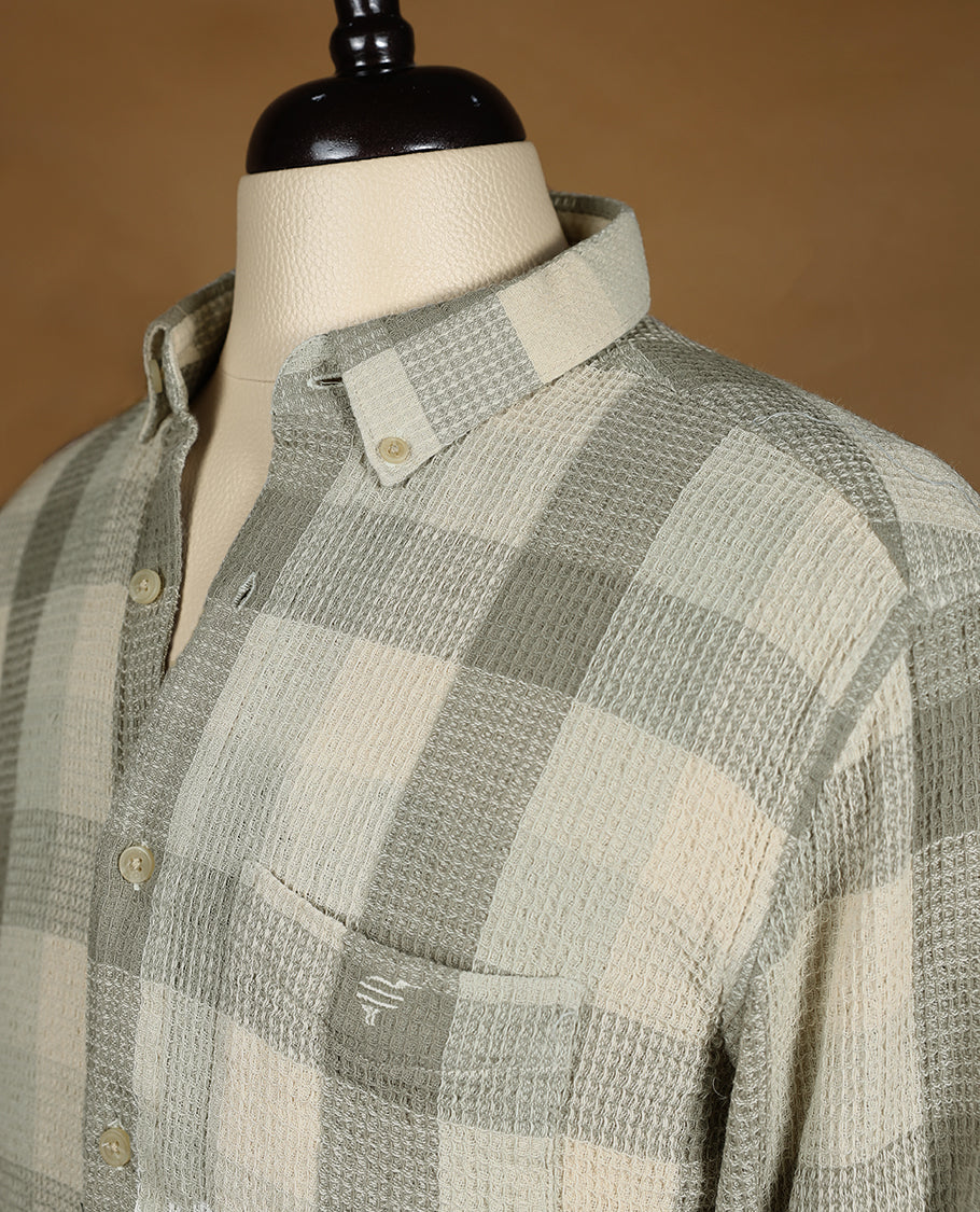 Beige with Contrast Checked JOHN KIWIS Full Sleeve Shirt for Men