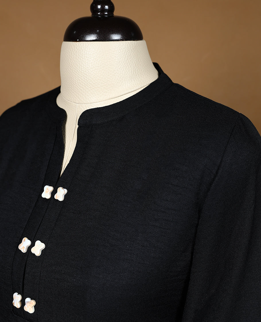 Pure Black Colour Readymade Tunic Top For Women with 3/4th Sleeves