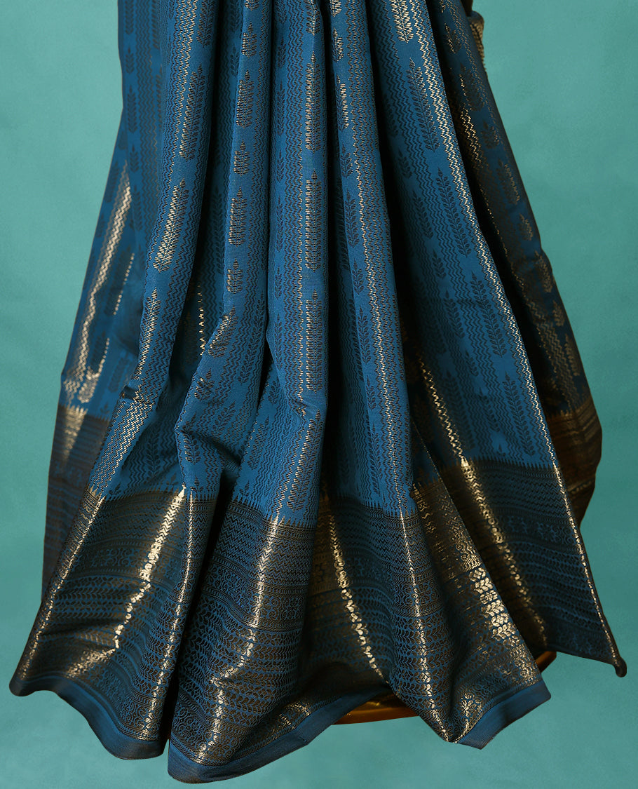 Blue Art Soft Silk Saree showcases intricate silver zari work on the body and border, paired with a matching blouse