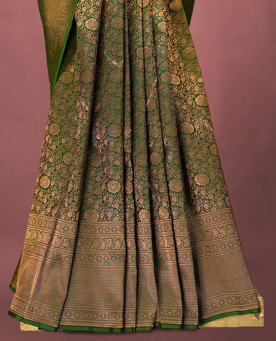 Green Colour Kancheepuram Silk Brocade Saree having Brocade Body with Self Coloured Brocade Border and Blouse