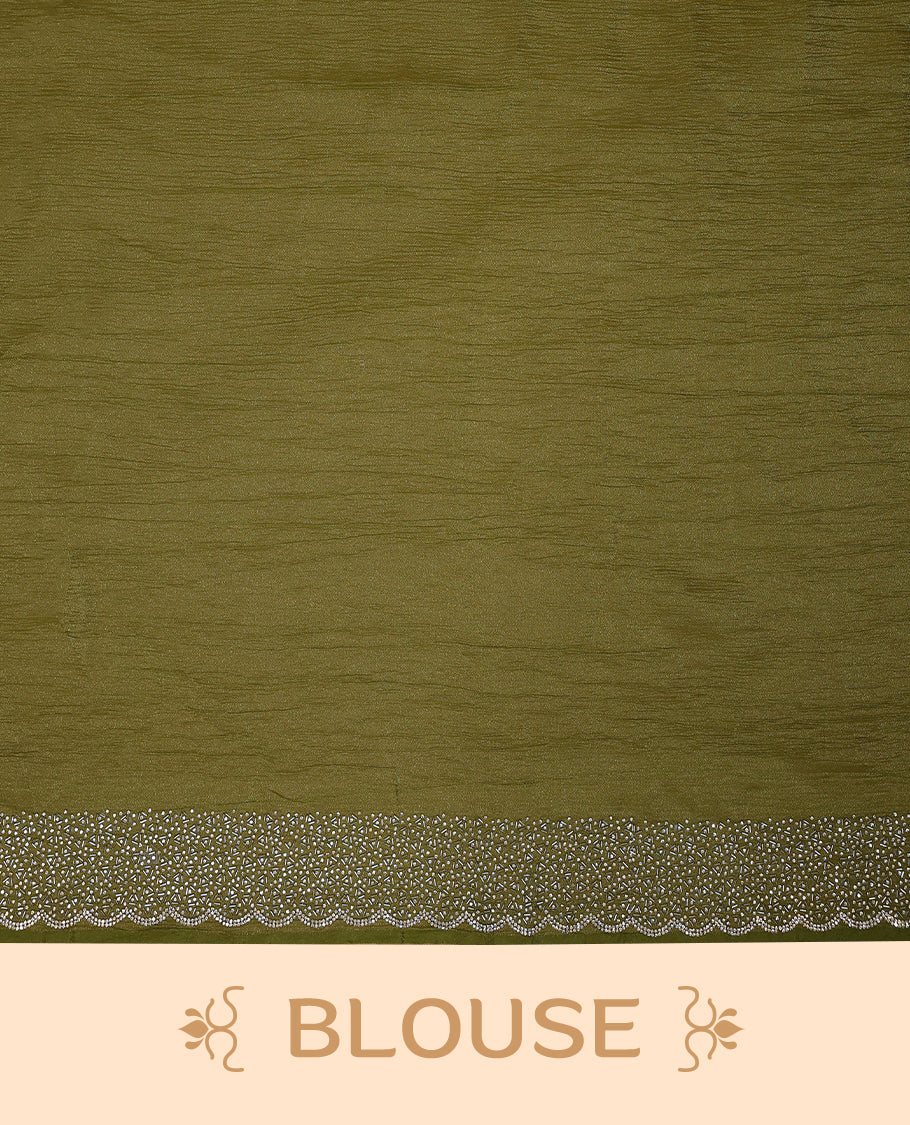 Mehandi Colour Designer Saree having Beads and Stone Worked Body with Border and Blouse
