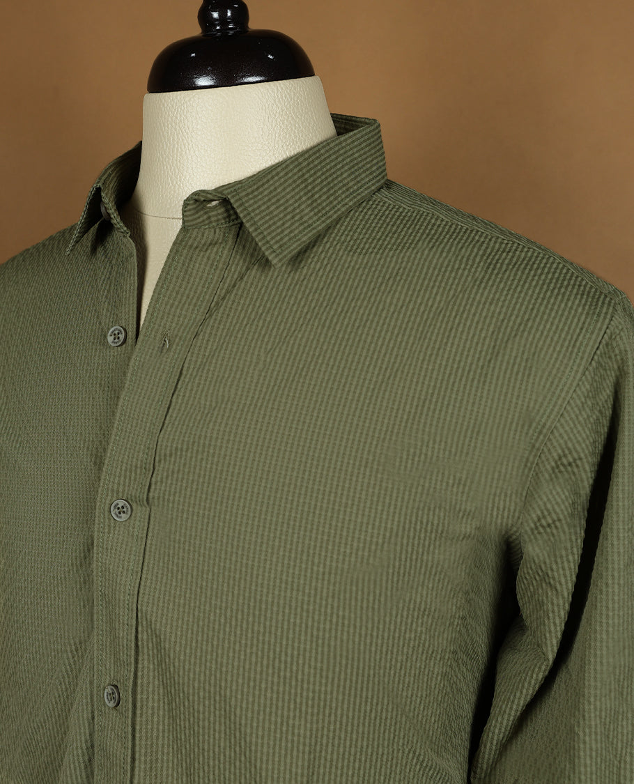 Mung Bean Colour Plain STRUCTUREN CARGO Full Sleeve Shirt for Men