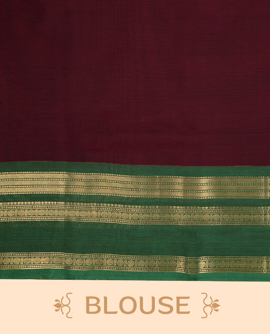 Maroon Colour Mixed Chettinad Cotton Saree having plain Body with Ganga Jamuna Border and Self Coloured Blouse
