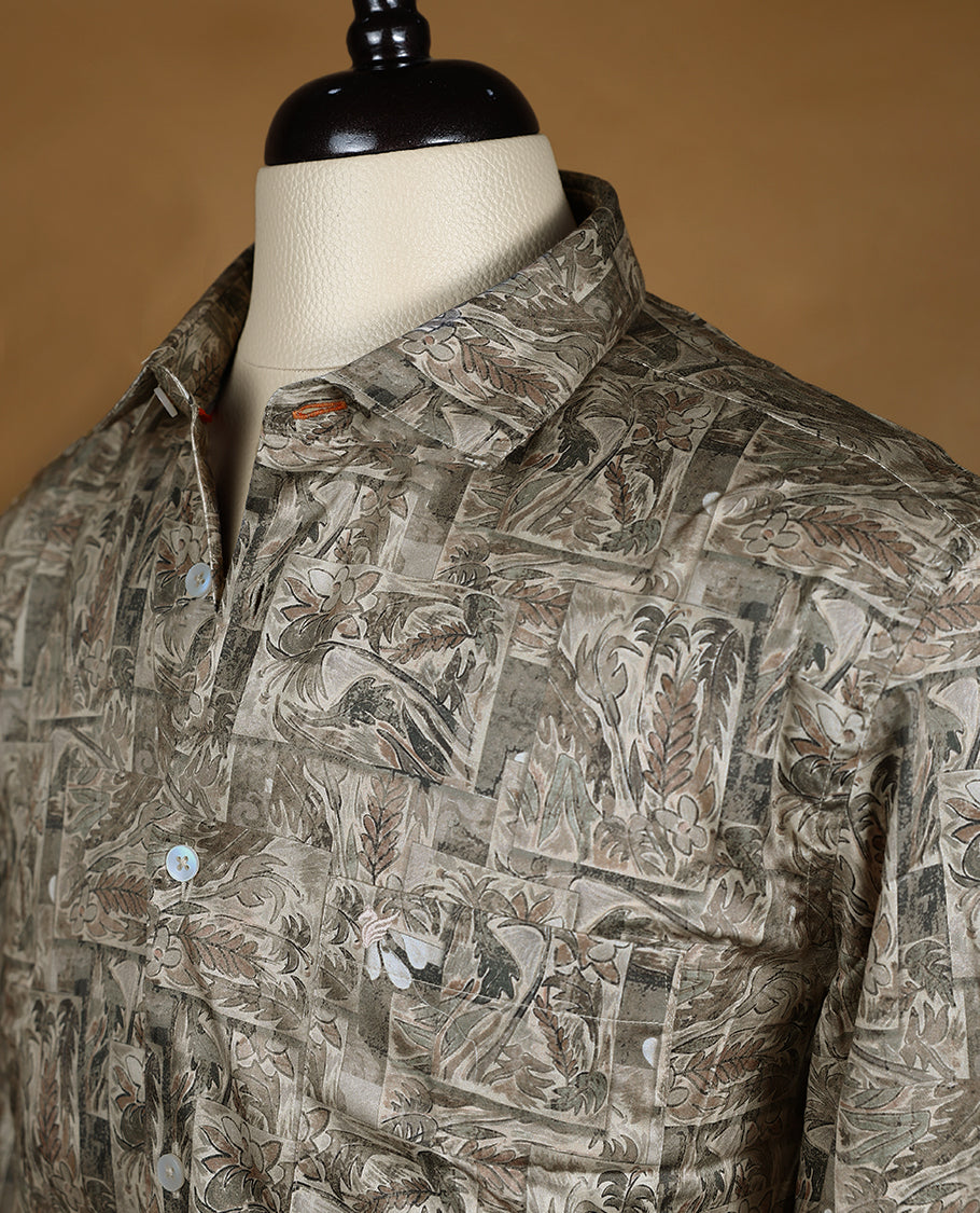 Light Brown with Multi Colour Floral Printed OCTANE Full Sleeve Shirt for Men